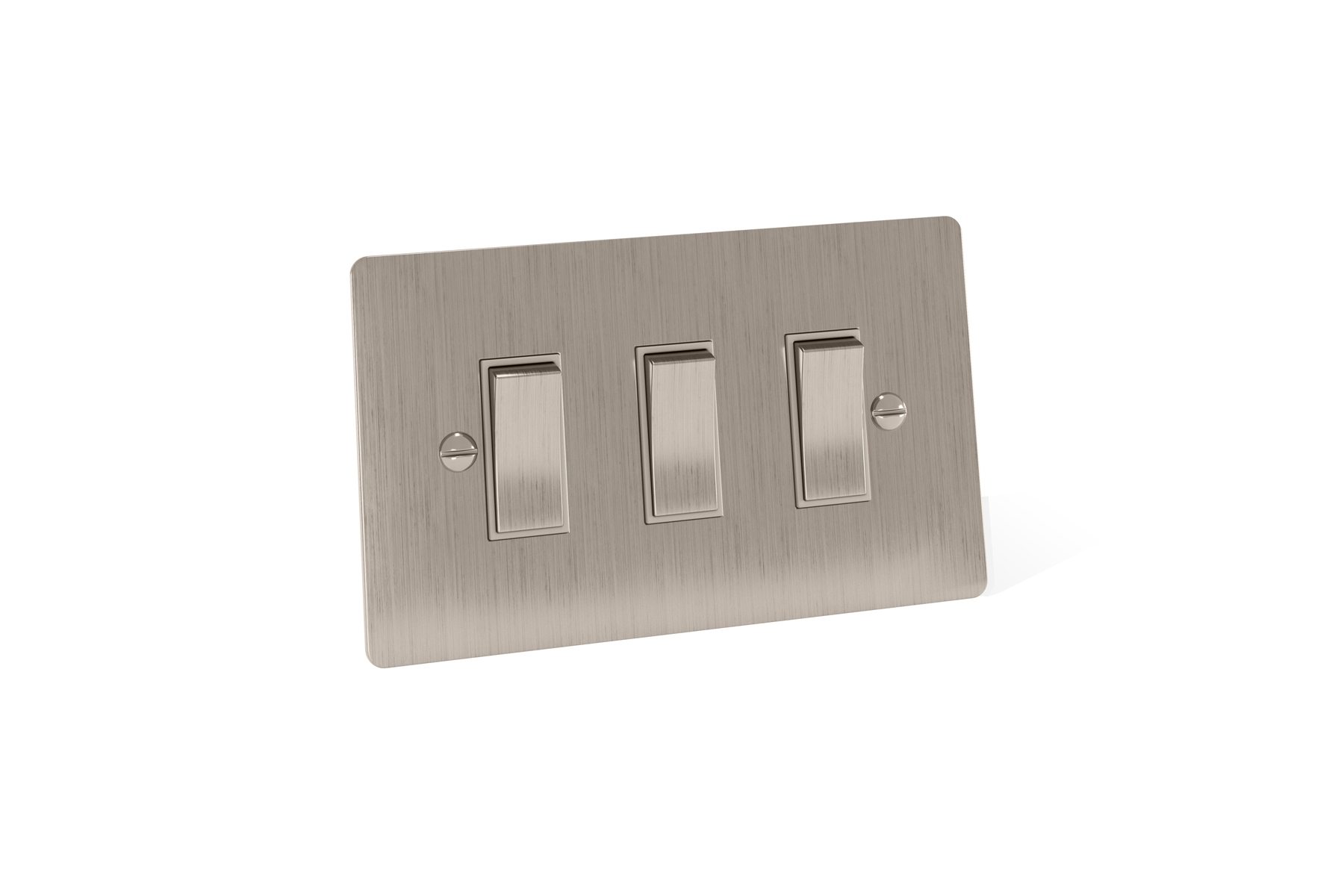Triple rocker electrical switch in Nickel Brush PVD coloured stainless steel