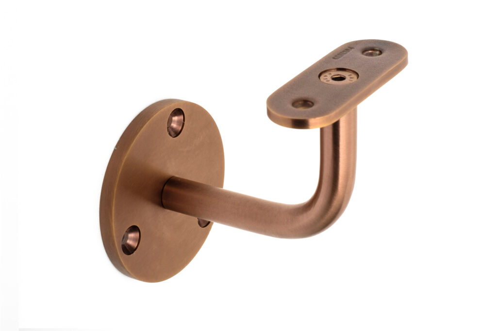 Bent bar handrail bracket in PVD coloured stainless steel Copper Brush 