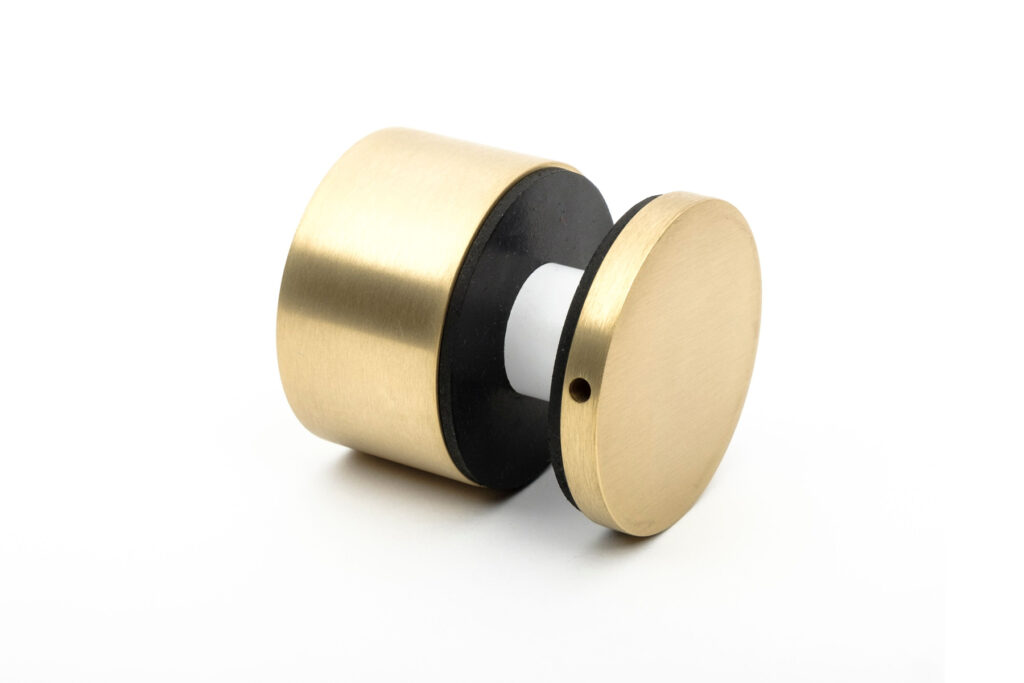 Balustrade stand-off point fixing in PVD coloured stainless steel Champagne Brush.