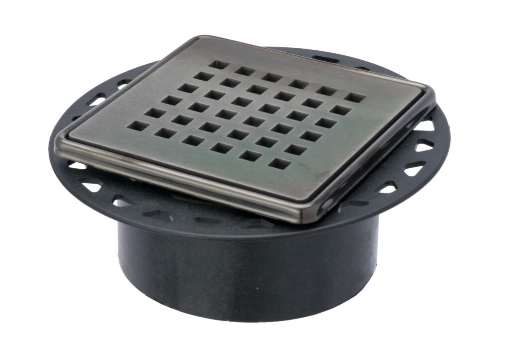 Point drain grate for wetroom installation in PVD coloured stainless steel Nickel Brush