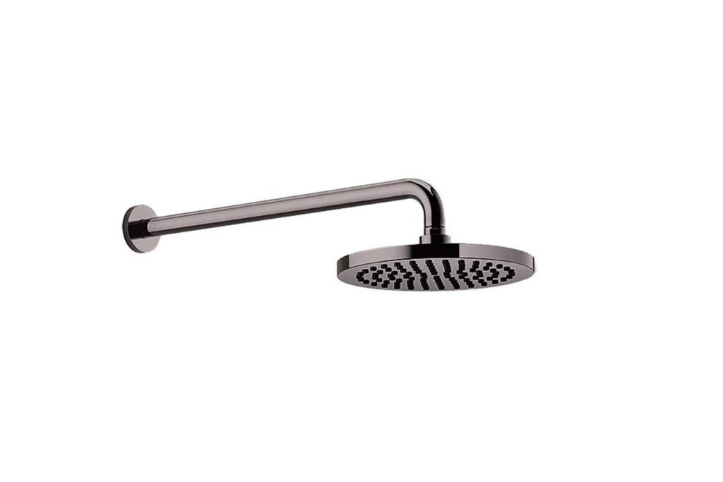 Wall-mounted shower head in Gun Metal Mirror PVD coloured stainless steel