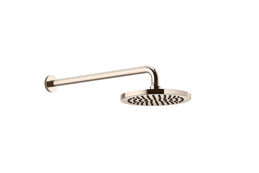 Wall-mounted shower head in Nickel Mirror PVD coloured stainless steel