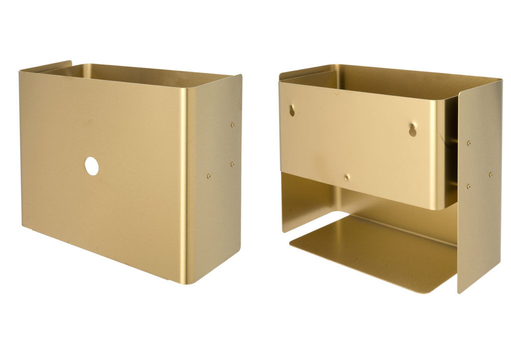 The Splash Lab wall-mounted waste bin in PVD coloured stainless steel Champagne