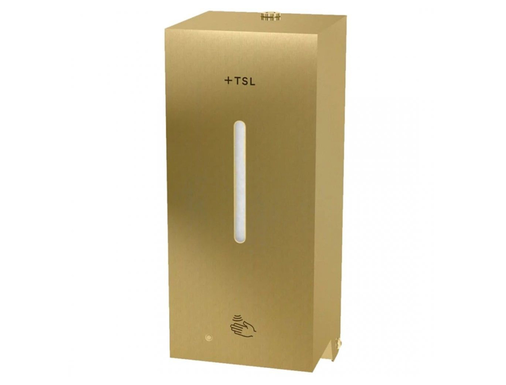 The Splash Lab soap dispenser in PVD coloured stainless steel Brass Brush