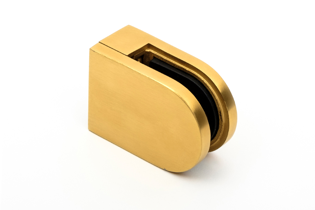 D-shaped Glass Balustrade Clamp in PVD Brass Brush
